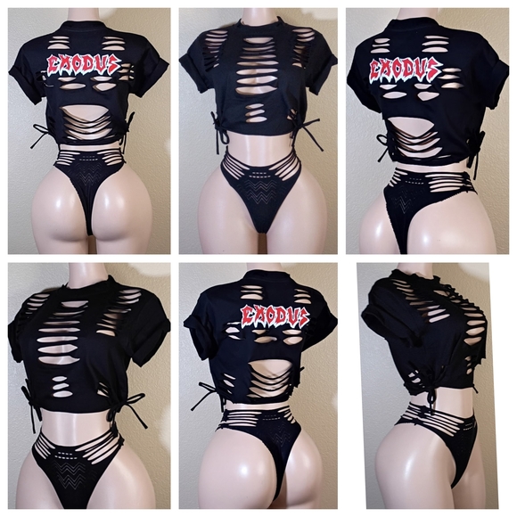 Exodus Tops - Exodus Custom Black Distressed Cropped Tee